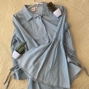 Cropped Bell Sleeve Button Down